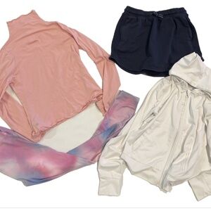 Athleta Girl LOT BUNDLE long sleeve shirt zip hoodie skort legging pink LARGE 12